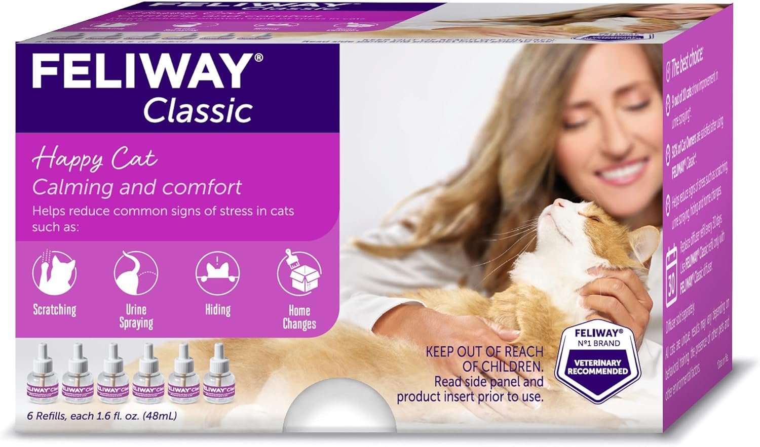 FELIWAY® Classic 6 x 30 Day Cat Calming Refills for Pheromone Diffuser, 6 x 48ml Value Pack - Helps Reduce Common Signs of Stress in Cats & Kittens, Enhanced Calming - Image 2