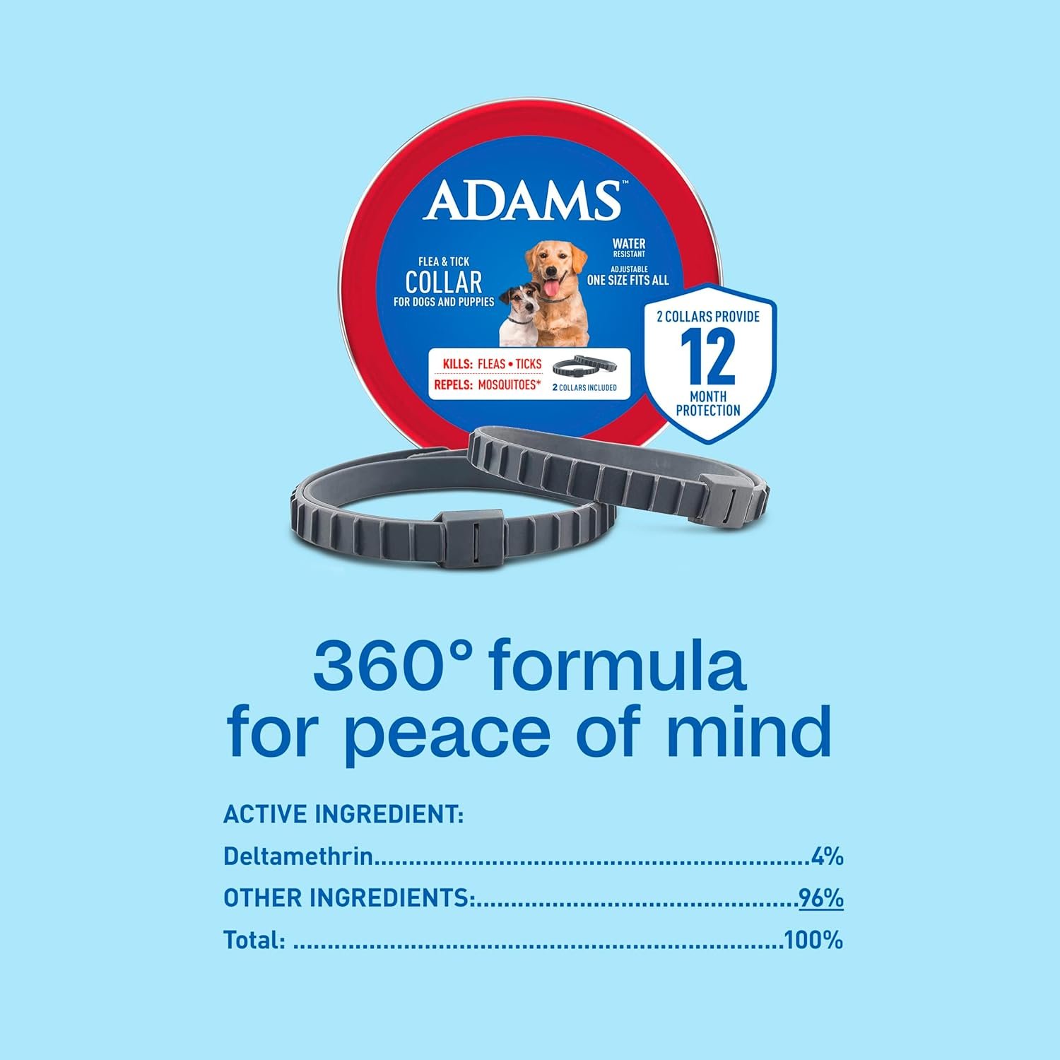 ADAMS Flea & Tick Collar for Dogs & Puppies, 2 Pack, 12 Month Protection, Adjustable One Size, Kills Fleas, Ticks & Repels Mosquitoes, Excluding California - Image 8