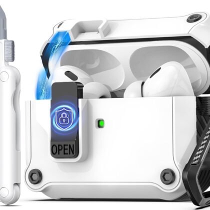 R-fun Compatible with AirPods Pro 2nd Generation 2023(USB-C),2022(Lightning Cable),1st Gen 2019 Charging Case, Full Drop Protection Auto Pop-Up Lid Design with Cleaner Kit,White