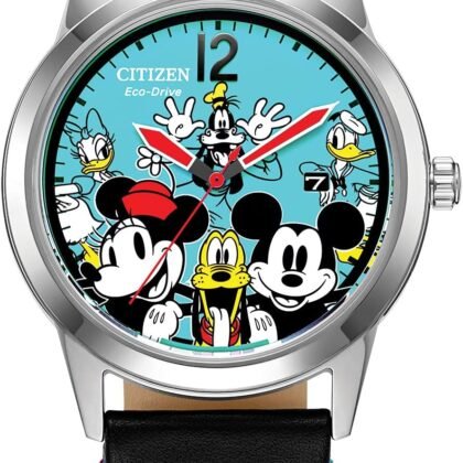 Citizen Eco-Drive Men's Sensational Six Stainless Steel Watch, Black Leather Strap, 3-Hand Date, 40mm (Model: AW1235-06W)