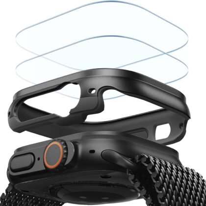 ESR for Apple Watch Ultra 3 /Ultra 2 /Ultra Case with Screen Protector 49mm (2025) Military Grade Protection, Aluminum Alloy Case with 2 Pack Armorite Glass Protector Set, Stay Original, Black