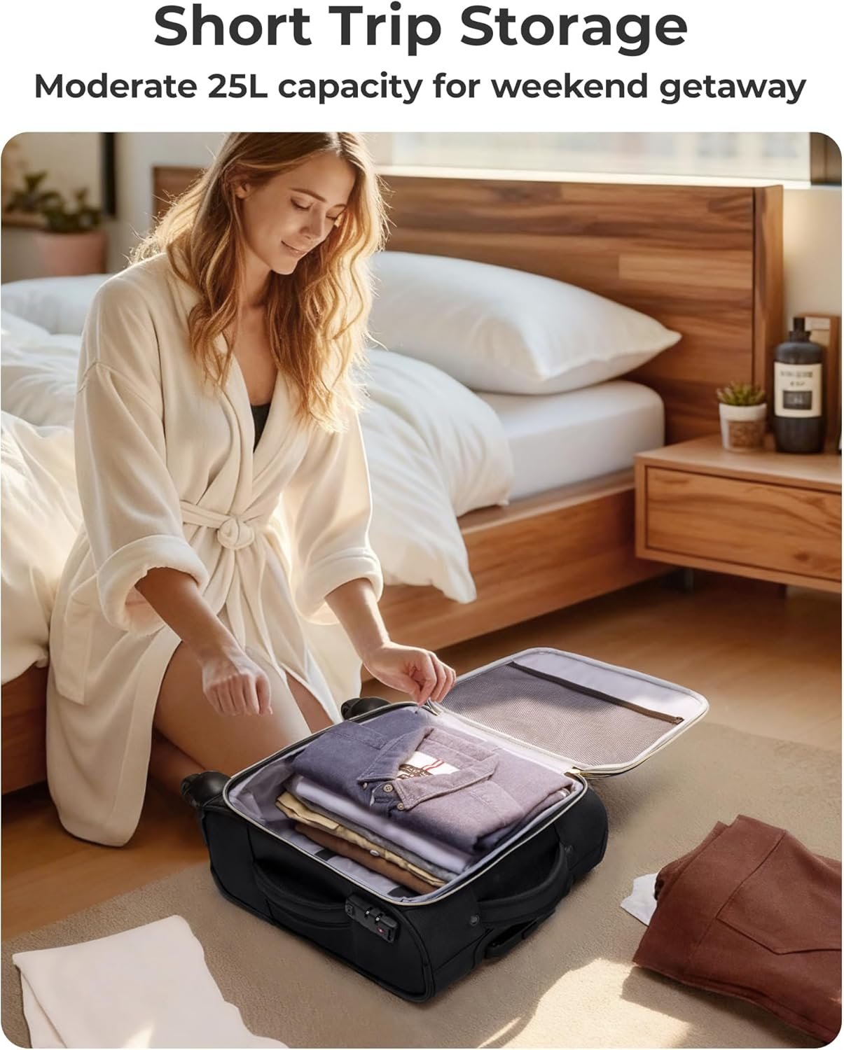 BAGSMART Underseat Carry On luggage Airline approved, 16-inch Softside Underseater Travel Suitcase with Spinner Wheels Lightweight Overnight Bag Small Rolling Carry-on for Women Men Weekender,Black - Image 6