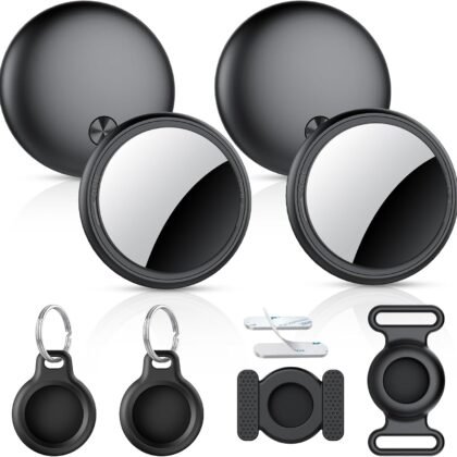 Air Tracker Tags-4 Pack, 2025 New [Apple MFi Certified], Bluetooth Tracker Work with Apple Find My (iOS Only), Replaceable Battery Last 2 Years,Item Finder for Luggage/Key/Suitcase,with Diverse Holder