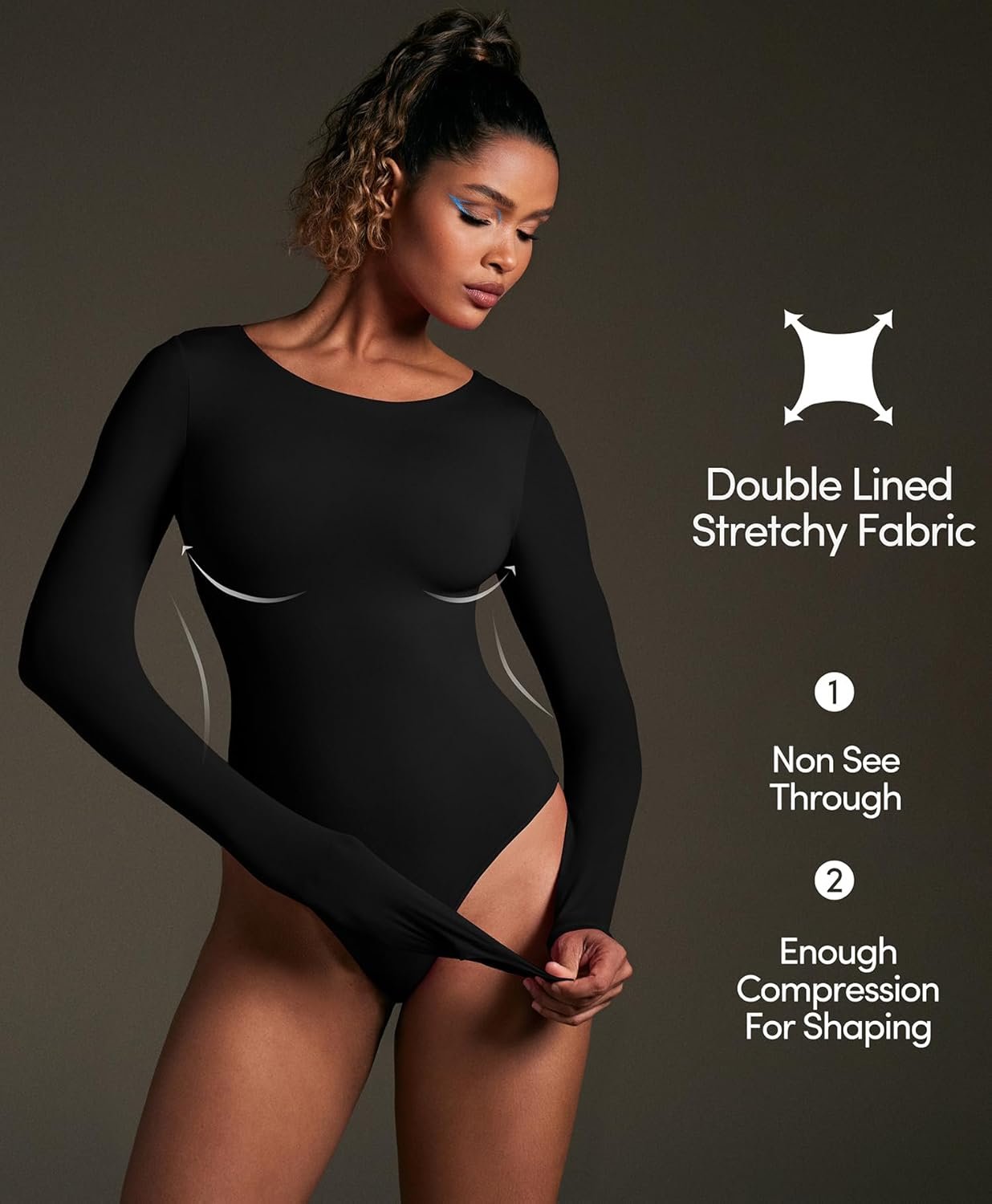 IUGA Long Sleeve Bodysuits for Women Crew Neck Body suit Women's Slimming Basic Tummy Control Bodysuit Tops - Image 2