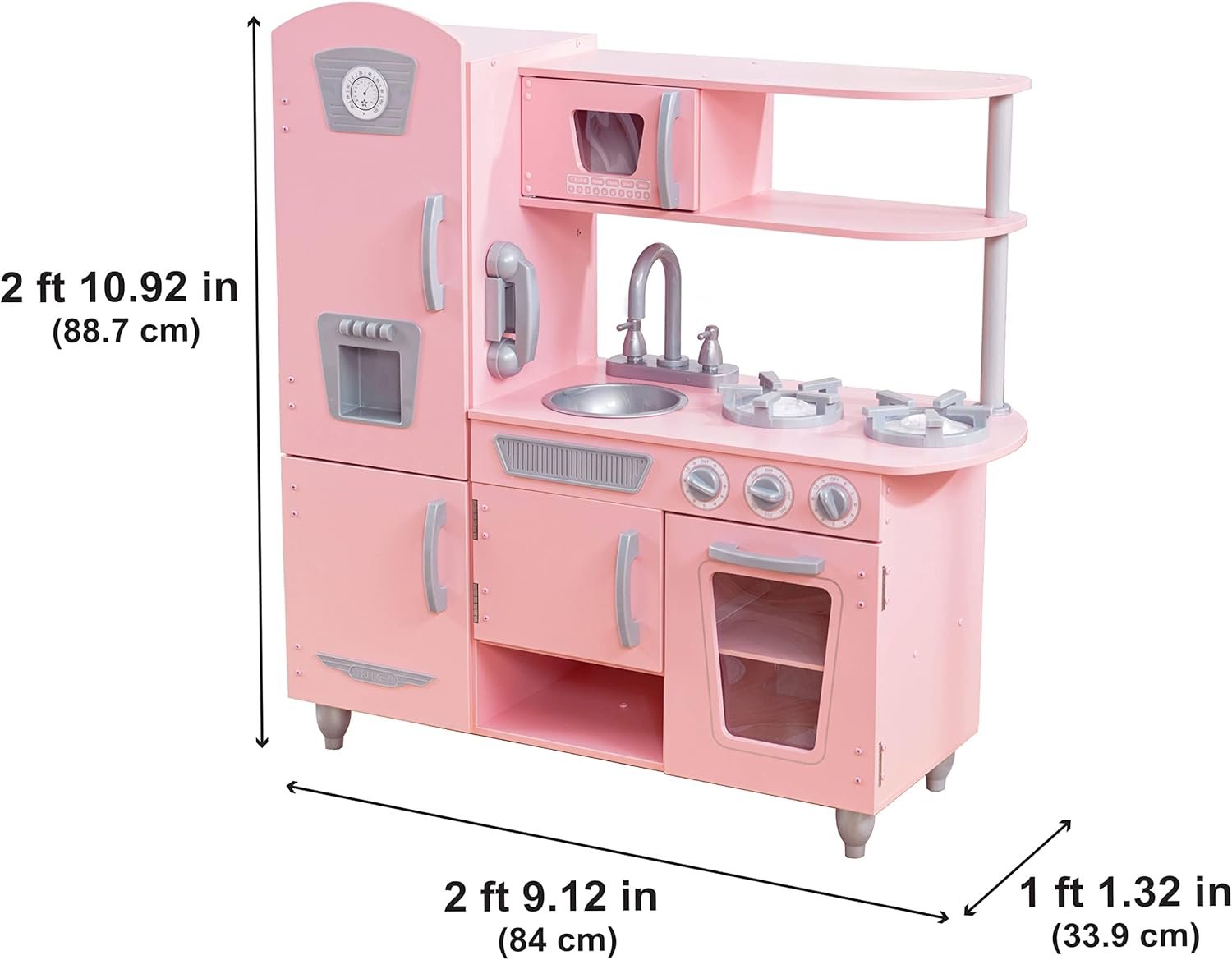 KidKraft Vintage Wooden Play Kitchen with Pretend Ice Maker and Play Phone, Pink - Image 3