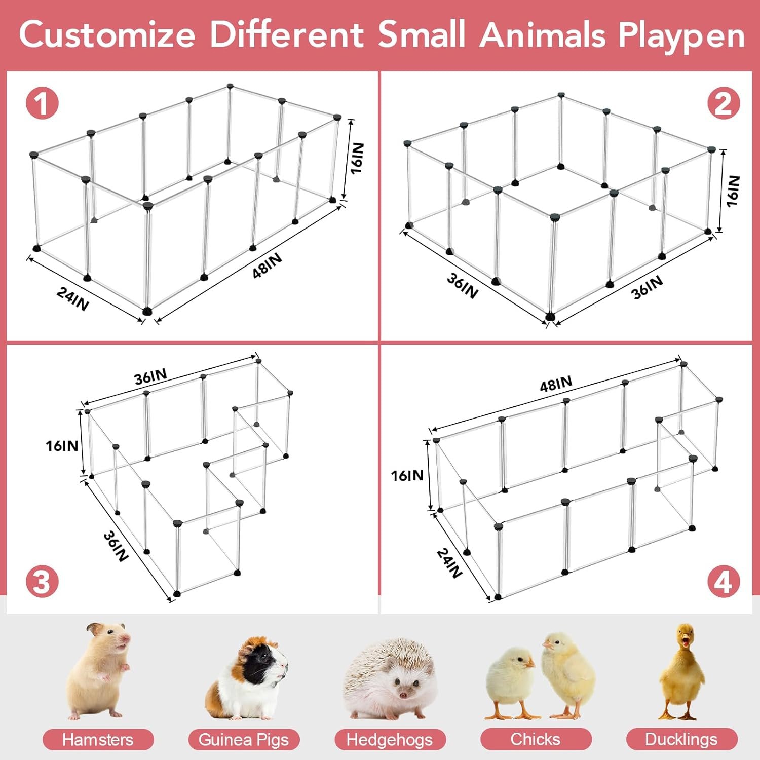 12 Panels Transparent Small Animals Playpen,48" x 24" x 16" Portable Pet Playpen,Plastic Enclosure,Puppy Play Pen for Indoors Outdoor Pet Fence for Guinea Pigs,Bunny,Ferrets,Hamsters,Hedgehogs - Image 4