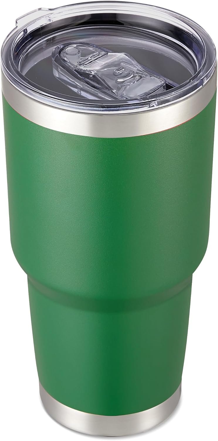 30 oz Tumbler with Lid Stainless Steel Tumblers Vacuum Insulated Cup Reusable Powder Coated Travel Mug Double Wall Leak Proof Portable Cups Keep Cold Drinks for 12 Hours, Dark Green, 1 Pack