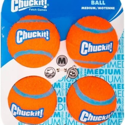 Chuckit! Dog Tennis Ball Dog Toy, Medium (2.5 Inch Diameter) for dogs 20-60 lbs, Pack of 4