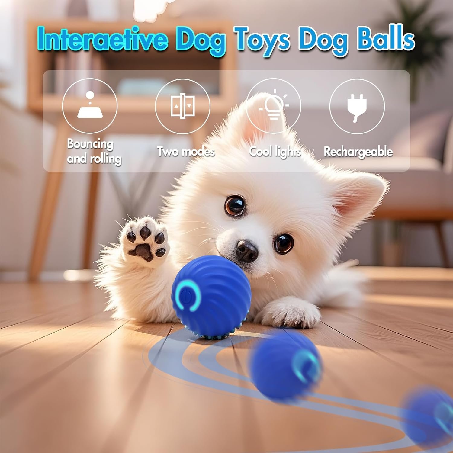 Interactive Dog Ball Toys - Smart Electric Dog Toys to Keep Them Busy with 2 Cover, Automatic Rolling and Jumping Pet Balls Ball for Dogs - Cats, Pet Interactive Toy Balls - Rechargeable, Blue - Image 3