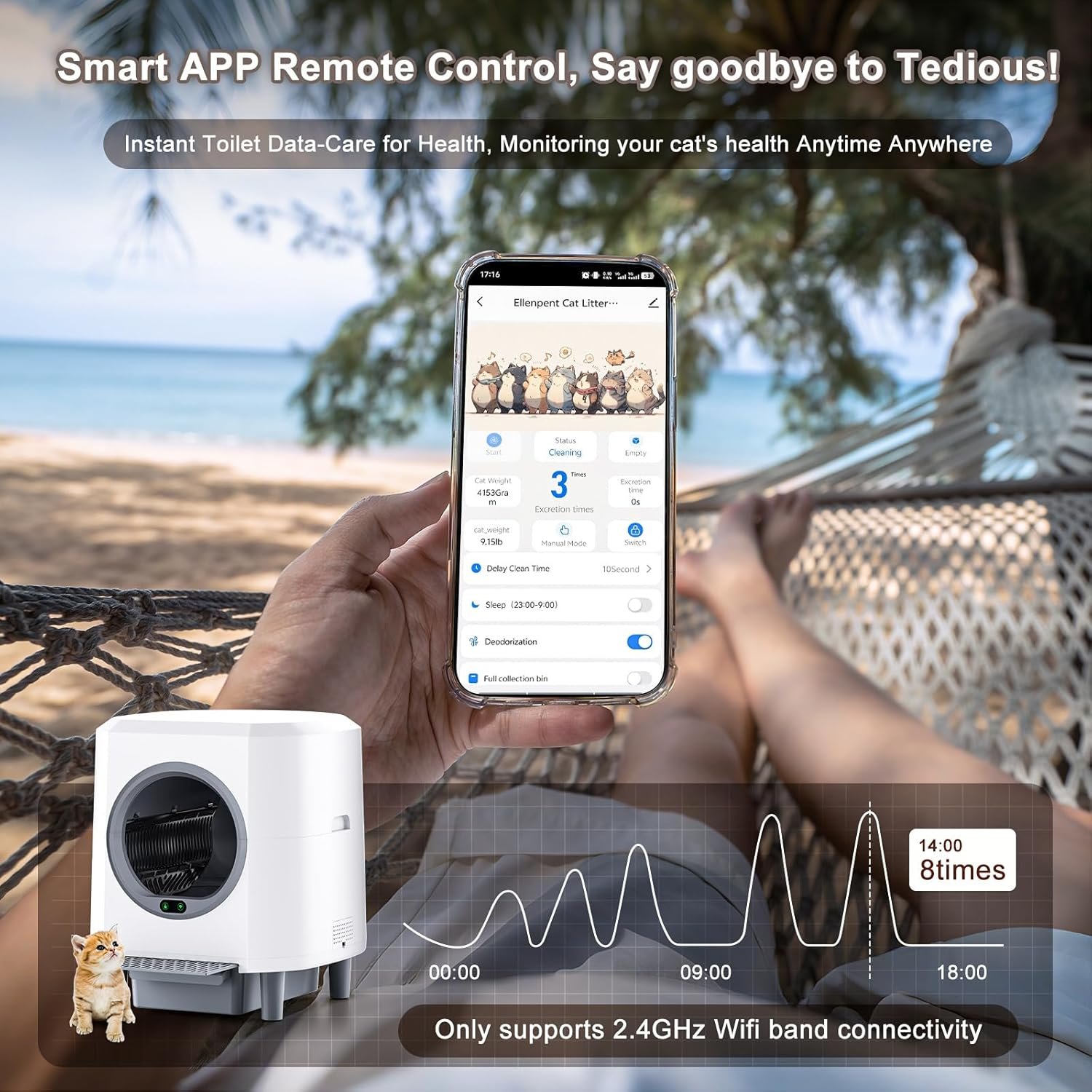 Automatic Litter Box, Self Cleaning Litter Box, Odor Control, 90L Large Capacity with APP Control and Safety Sensor, Ellenpent, for Multiple Cats, Large Cat, with 3 Rolls Garbage Bags - Image 5