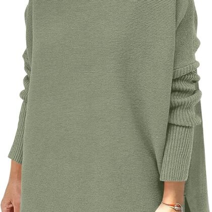 ANRABESS Women's Oversized Turtleneck Batwing Sleeve Spilt Casual Loose Knit Tunic Pullover Sweater Tops 2025 Fall Outfits