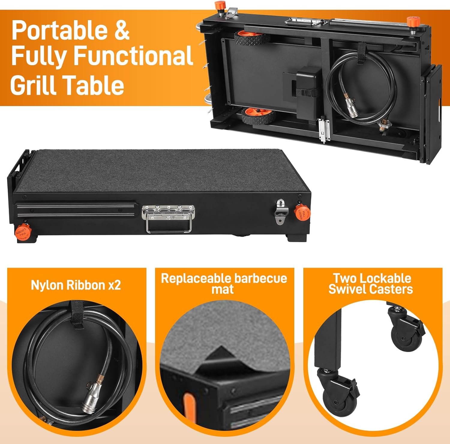 Outdoor Grill Cart - Foldable Grill Table, Blackstone Griddle Stand for 17"/22" Griddle, Portable Ninja Grill Stand with Large Space, Pizza Oven Stand, for Tailgating, Camping, RV - Image 4