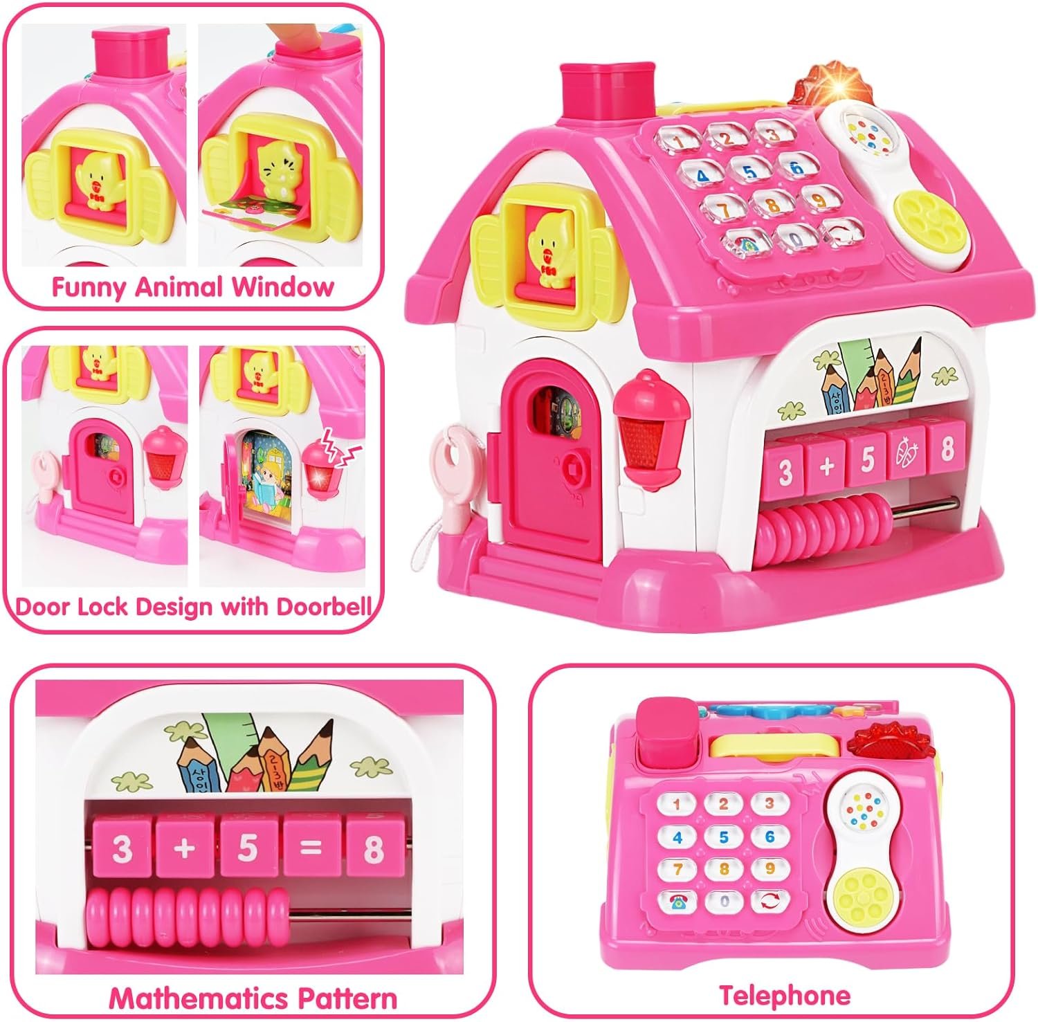 Toys for 1+ Year Old Girl Gifts: Montessori Musical Toddler Toys Age 1-2 - 8-in-1 Multi-Functional House Educational Baby Girl Toy 12-18 Months - First Birthday Gift for 1 2 Year Old Girls Boys Kids - Image 3