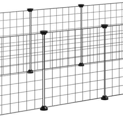 Pawhut D06-055 DIY Pet Playpen Metal Wire Fence 12 Panel Enclosure Indoor Outdoor Guinea Pig Rabbit Small Animals Cage, Black