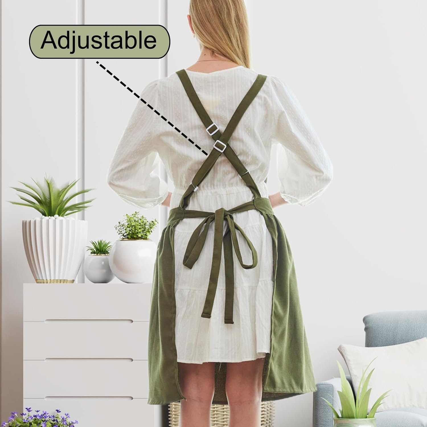 Vintage Cute Apron Dress for Women with Pockets,Cross Back Pinafore Aprons for Cooking,Baking,Kitchen,Gardening - Image 3