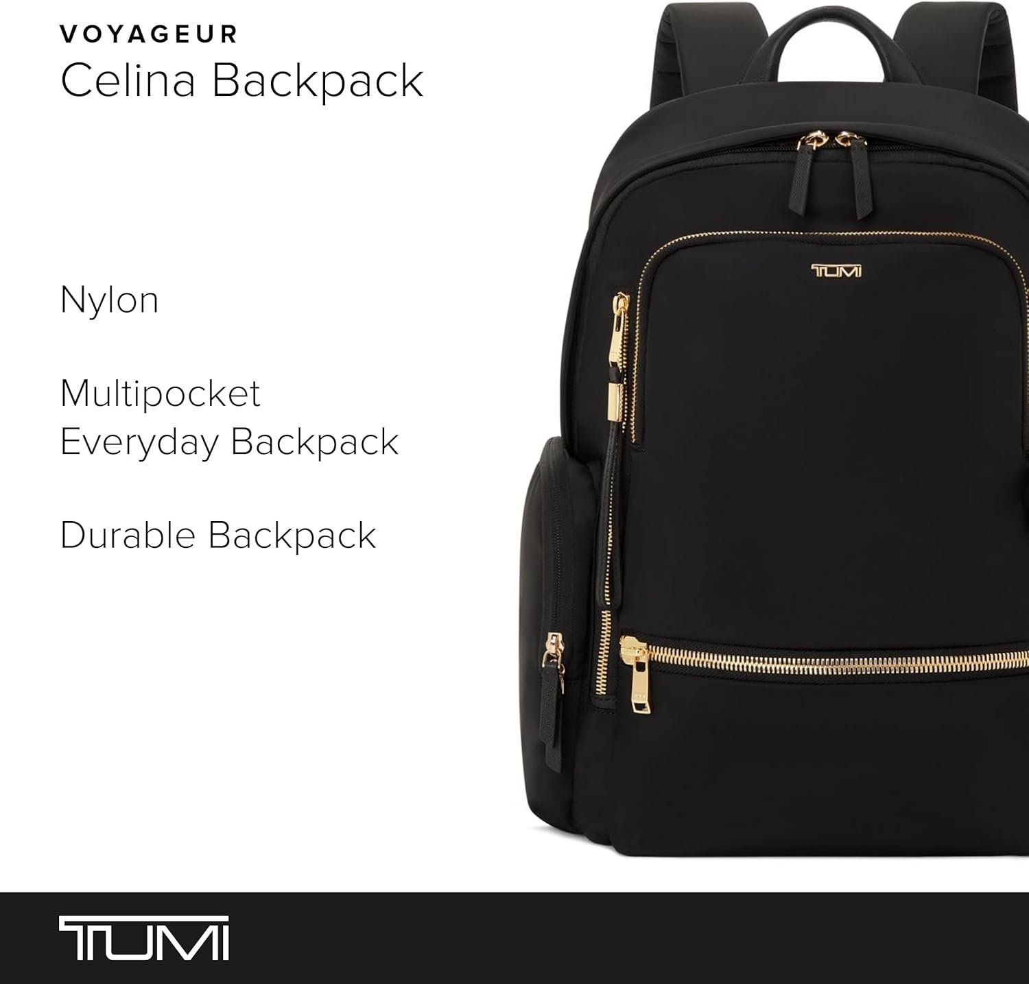 TUMI - Voyageur Celina Backpack - Women's Work and Travel Bag - 16.0" X 10.6" X 6.5" - Holds Up to 16" Laptop - Black & Gold Hardware - Image 2