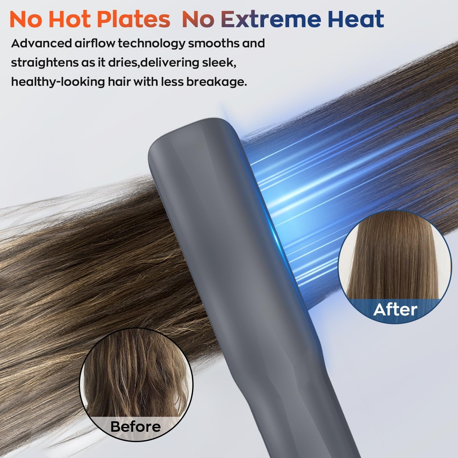 Hair Straightener – 2 in 1 Wet to Dry Air Straightener with High-Speed Ionic Airflow, Straightens Using air, No Heat Damage, Smart Temperature Control for Medium to Long Hair (35-75cm) (Gray) - Image 7