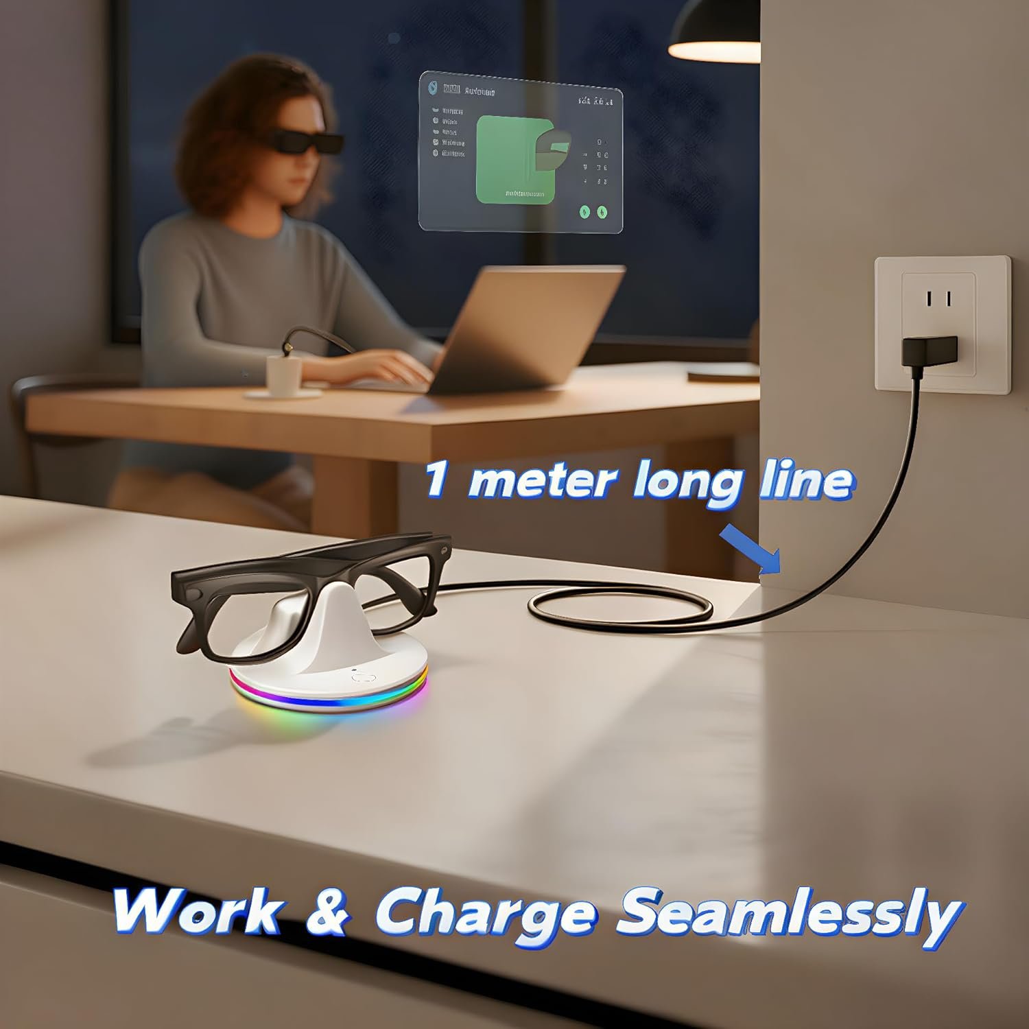 Charging Dock for Ray-Ban Meta Smart Glasses – RGB Desktop Charger Stand Compatible with Wayfarer Gen 2, Skyler, Headliner & Oakley HSTN, Type-C Input, LED Indicator Light, 1h Fast Charge, ABS (White) - Image 8