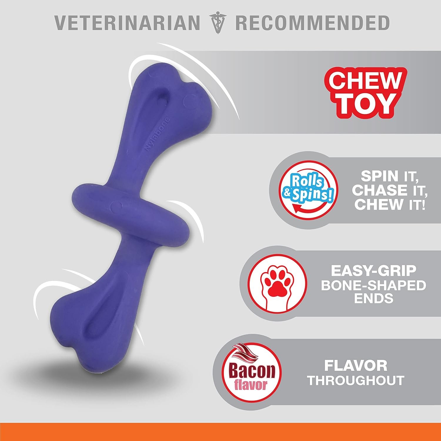 Nylabone Engaging Power Chase 'N Chew Toy for Dogs, Rolling & Spinning Interactive Dog Toys for Aggressive Chewers, Purple, Bacon Flavor, Large - Up to 50 lbs, 1 Count - Image 2