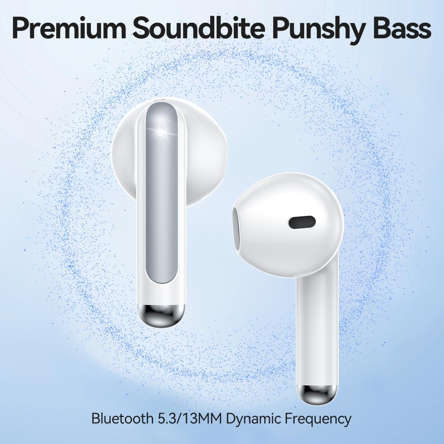 Wireless Earbuds, Bluetooth 5.3 Headphones Deep Bass Stereo Sound with ENC Noise Cancellation Wireless Headphones with 50H Playback and LED Display, IPX7 Waterproof Ear Buds White - Image 2