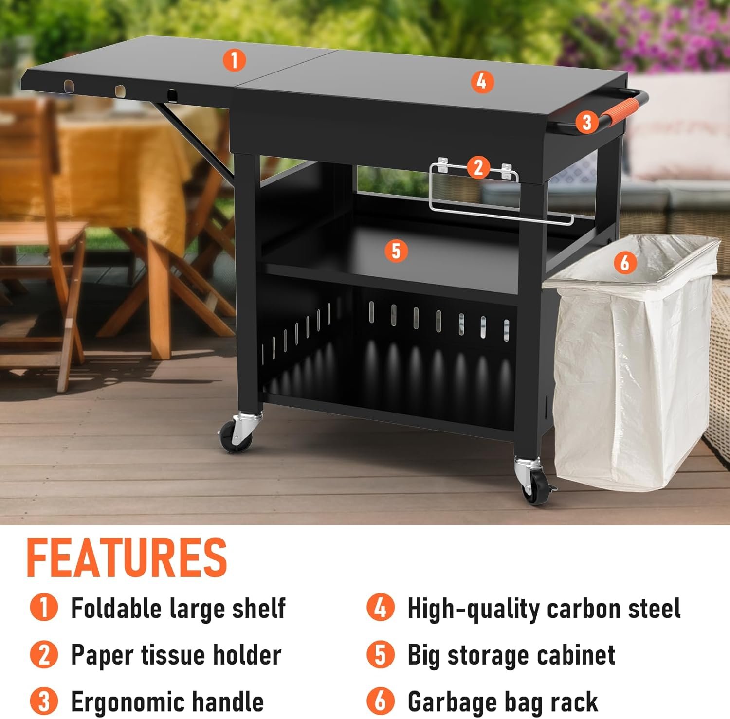 Outdoor Grill Table Cart for Blackstone 28"/36" Omnivore Griddle, 50" x 22“ Large Outdoor Kitchen Island with Foldable Side Table for Blackstone 17”/22” Griddle, Home BBQ, Tailgates, Cookouts - Image 5