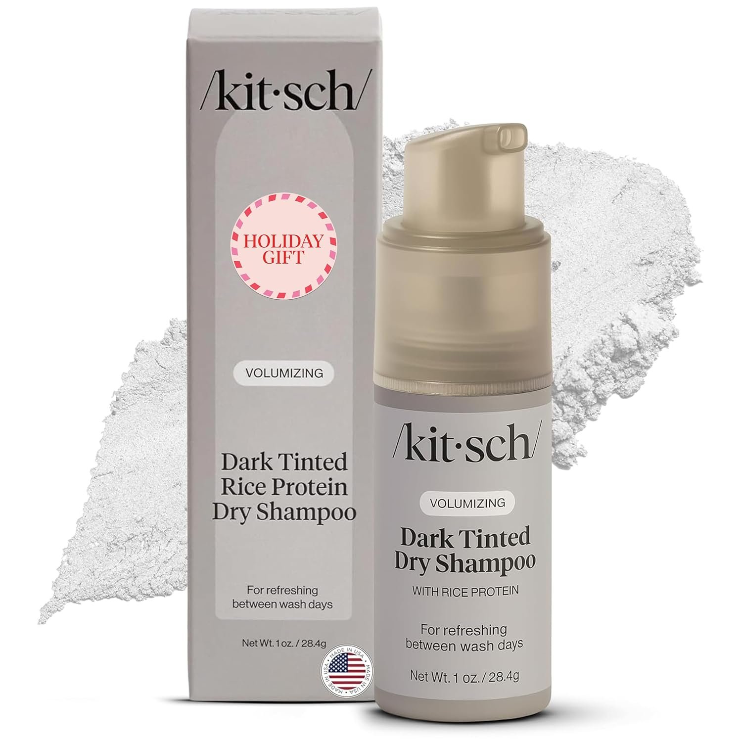 Kitsch Volumizing Rice Protein Dry Shampoo Powder - Dry Shampoo for Women & Men, Dark Hair, No White Cast, Absorbs Oil, Non-Greasy, Fragrance Free, Travel Size | Ideal Gifts for Women- Dark Tinted 1oz