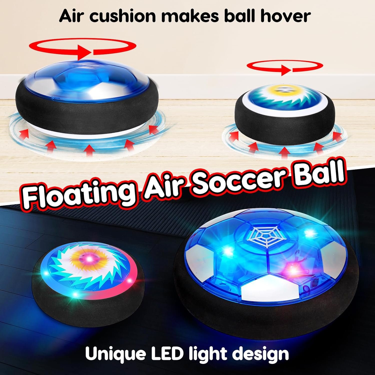 Qirptey 3 in 1 Hover Soccer Ball Toddler Hockey Set with LED Lights Indoor Toys for Kids Soccer Gift for Boys 6-8 8-12 Kids Sports Soccer Games 3 4 5 6 7 8 Year Old Boy Age 4-8 Birthday Gift - Image 2