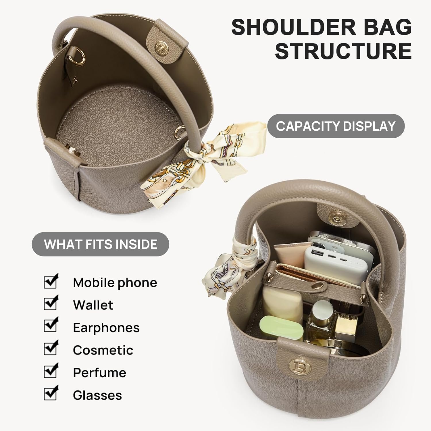 BOSTANTEN Small Crossbody Bags for Women Vegan Leather Mini Bucket Handbag Removable Shoulder Strap - Image 4