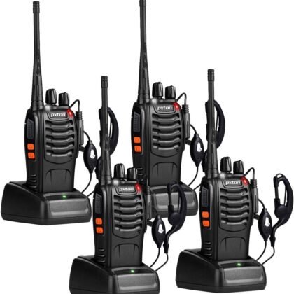 pxton Walkie Talkies Long Range for Adults with Earpieces,16 Channel Walky Talky Rechargeable Handheld Two Way Radios with Flashlight Li-ion Battery and Charger（4 Pack）