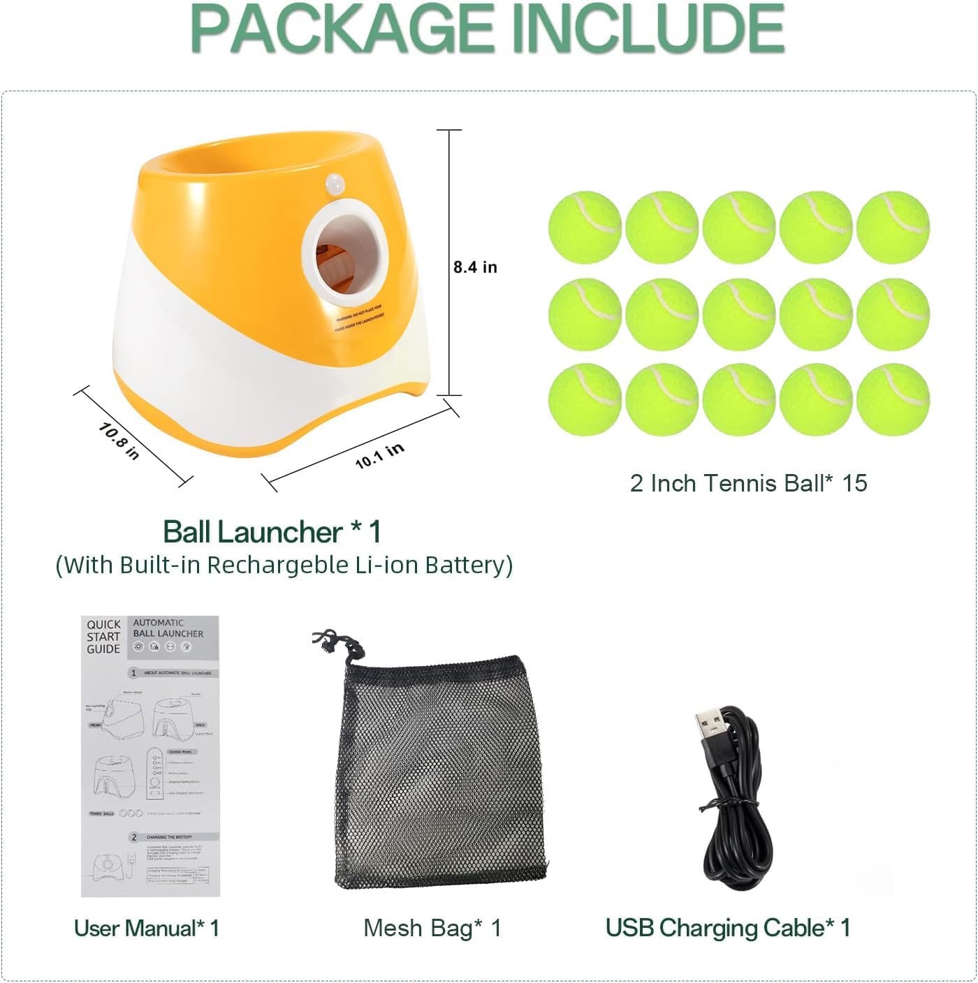 Automatic Dog Ball Launcher, Dog Ball Thrower with 15 Mini Tennis Balls Sizing 2 Inch and Mesh Bag, Interactive Dogs Toys Tennis Balls Launcher for Small Dogs with 3 Distance Settings - Image 5