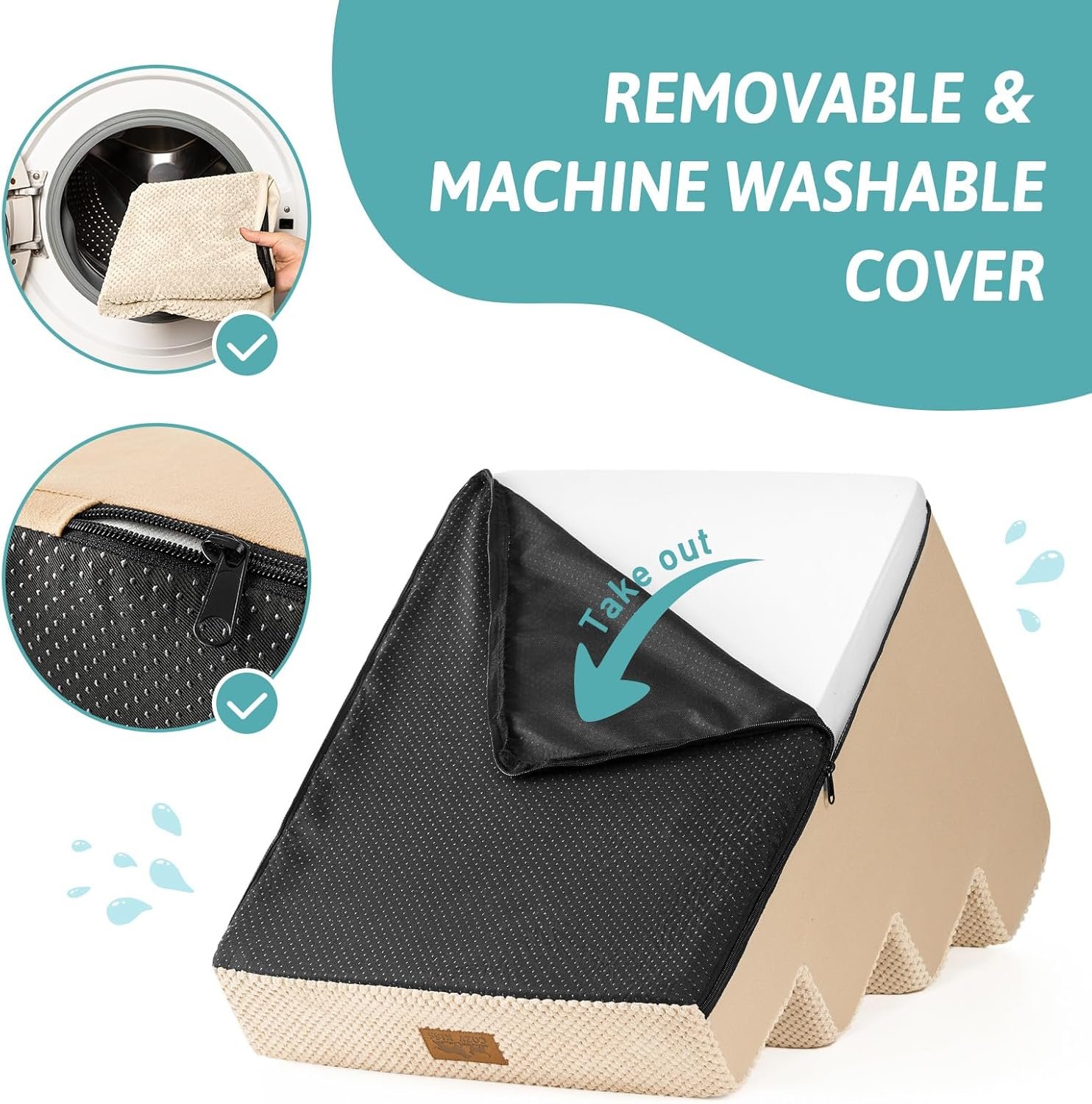 Dog Stairs for Small Dogs, 4 Tier Wider Pet Stairs for Couch and Beds, 17.7" H Non-Slip Dog Steps for Old Cats, Puppy, Small Medium Dogs, 17.7x23.6x17.7 inch, Beige - Image 7