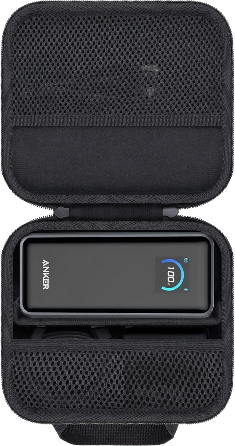 co2CREA for Anker 25,000mAh 165W / Prime 26,250mAh Power Bank and Laptop 140W USB-C Charger, Hard Travel Case Compatible with 25K Power Bank A1695, Case Only (Black Case)