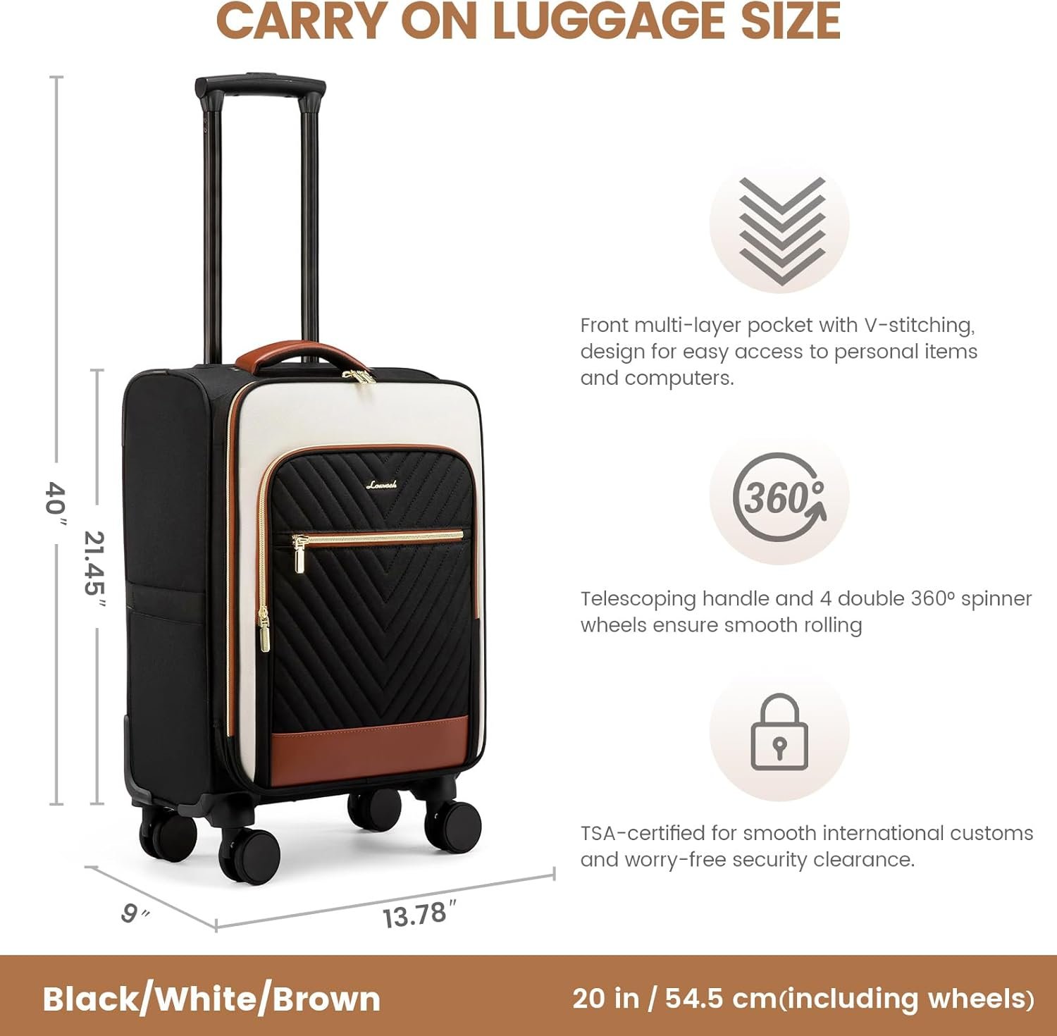 LOVEVOOK Carry On Luggage 22x14x9 Airline Approved,20 Inch Carry-on Suitcase for Women,Softside Suitcases with Wheels,Rolling Checked Luggage with TSA Lock,Lightweight Travel - Image 3