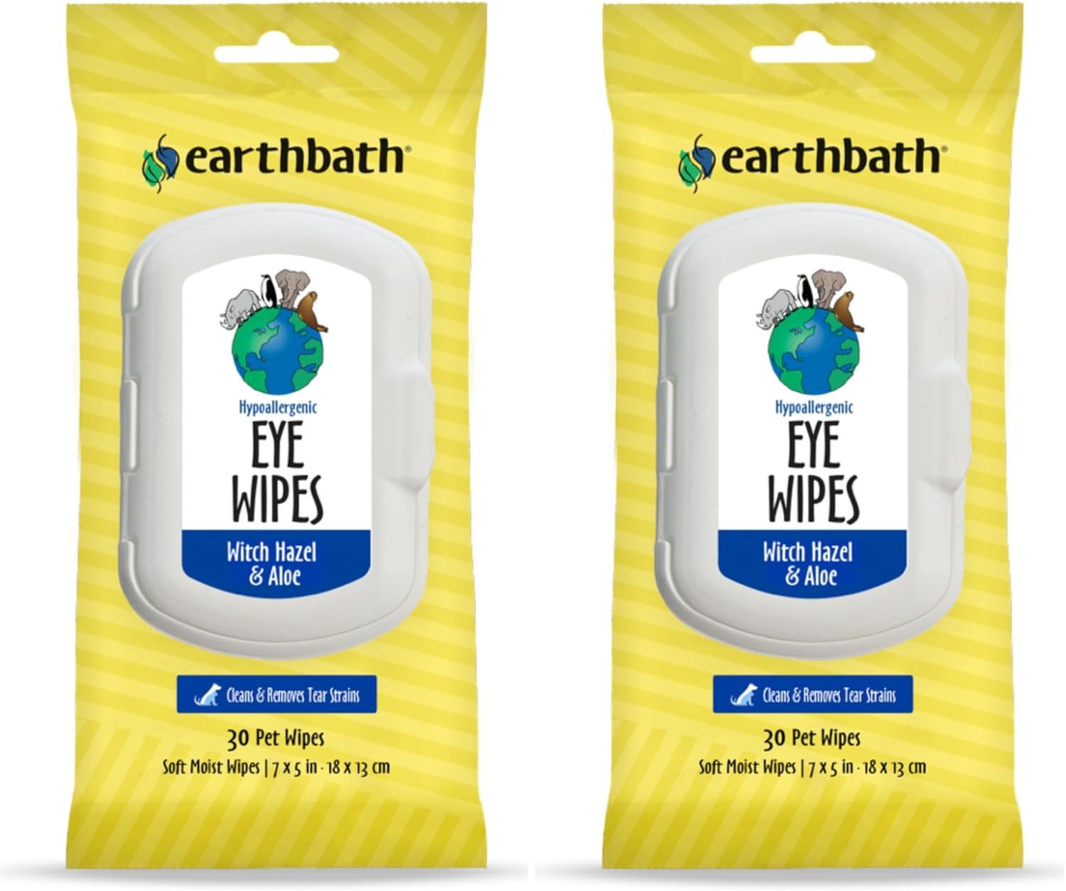 earthbath, Hypo-Allergenic Pet Eye Wipes - Fragrance Free Tear Stain Remover for Dogs Cats, Puppies and Kittens, Made in USA, 100% Cruelty Free - 30 Count (2 Pack)