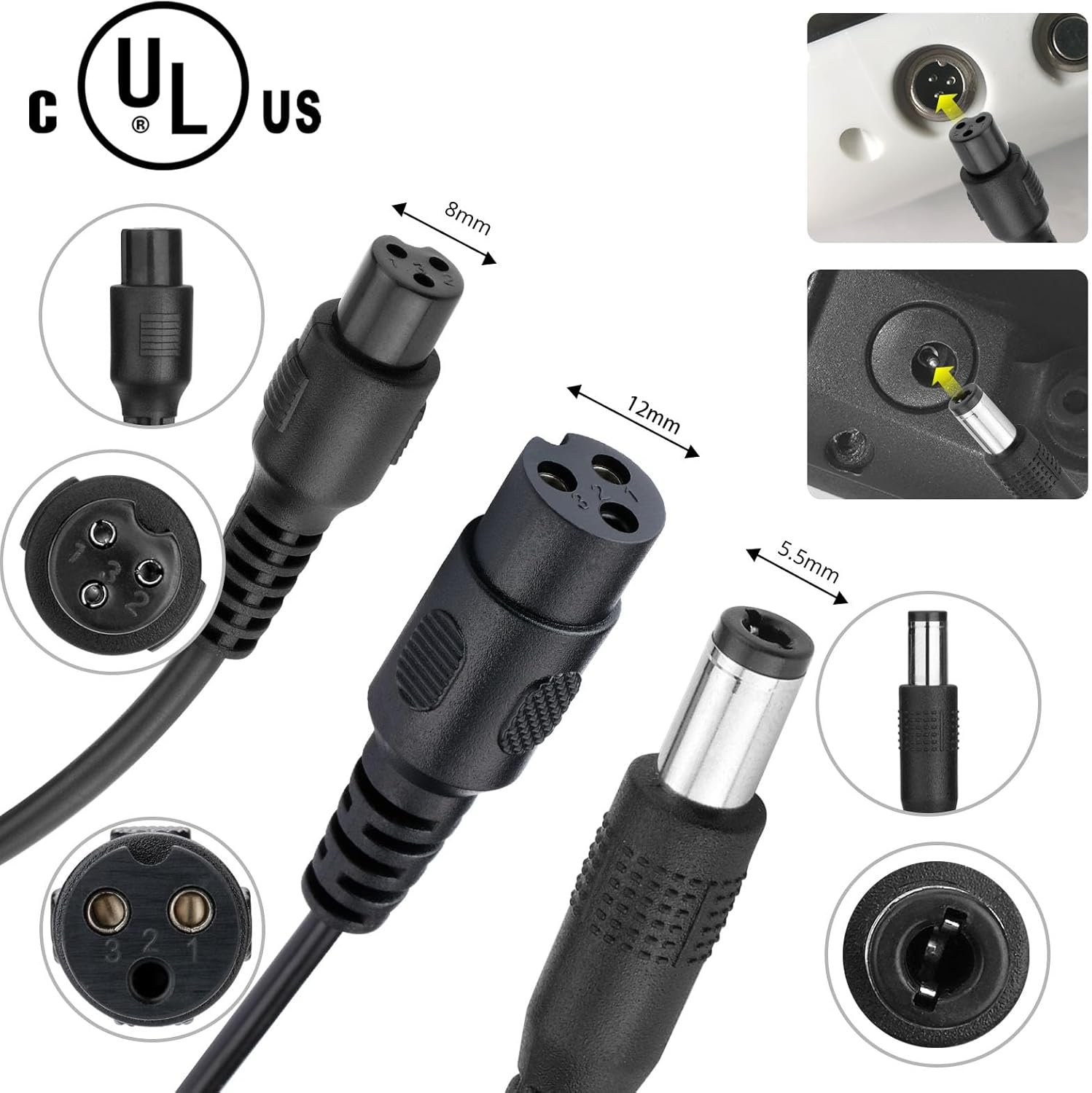 29.4V Compact Electric Scooter & Hoverboard Charger, UL Certified Safe, Powerful & Small, 3 Connectors for Razor GOTRAX Jetson Etc. Brand's E-Scooter, Hover Boards, Ebikes 25.2V/25.6V/25.9V Battery - Image 3