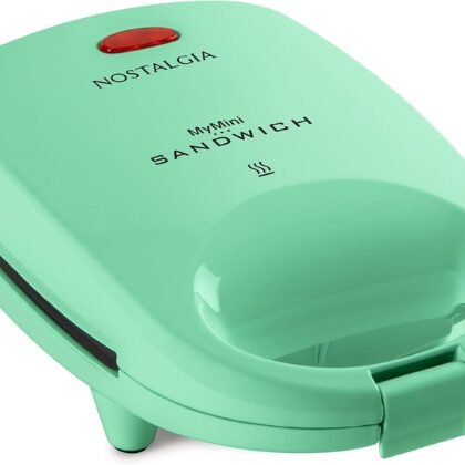 Nostalgia MyMini Personal Sandwich Maker, Nonstick Panini Press, Pizza Pockets, Quesadillas, Mint Green