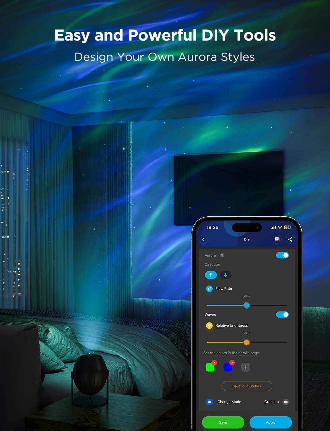 Govee Star Light Projector with 3 Aurora Flowing Effects, Works with Matter, Alexa and Google Assistant, 52 Scene Modes, 18 White Noise Options, LED Night Light Projector for Bedroom, Without Plug - Image 6