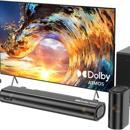 Hiwill 4.1ch Sound Bar with Dolby Atmos, 300W Sound Bar for Smart TV with Subwoofer, 2 Front Surround Speakers, Soundbar for TV Speaker, Adjustable Bass, Surround Sound System for TV, HiElite A41