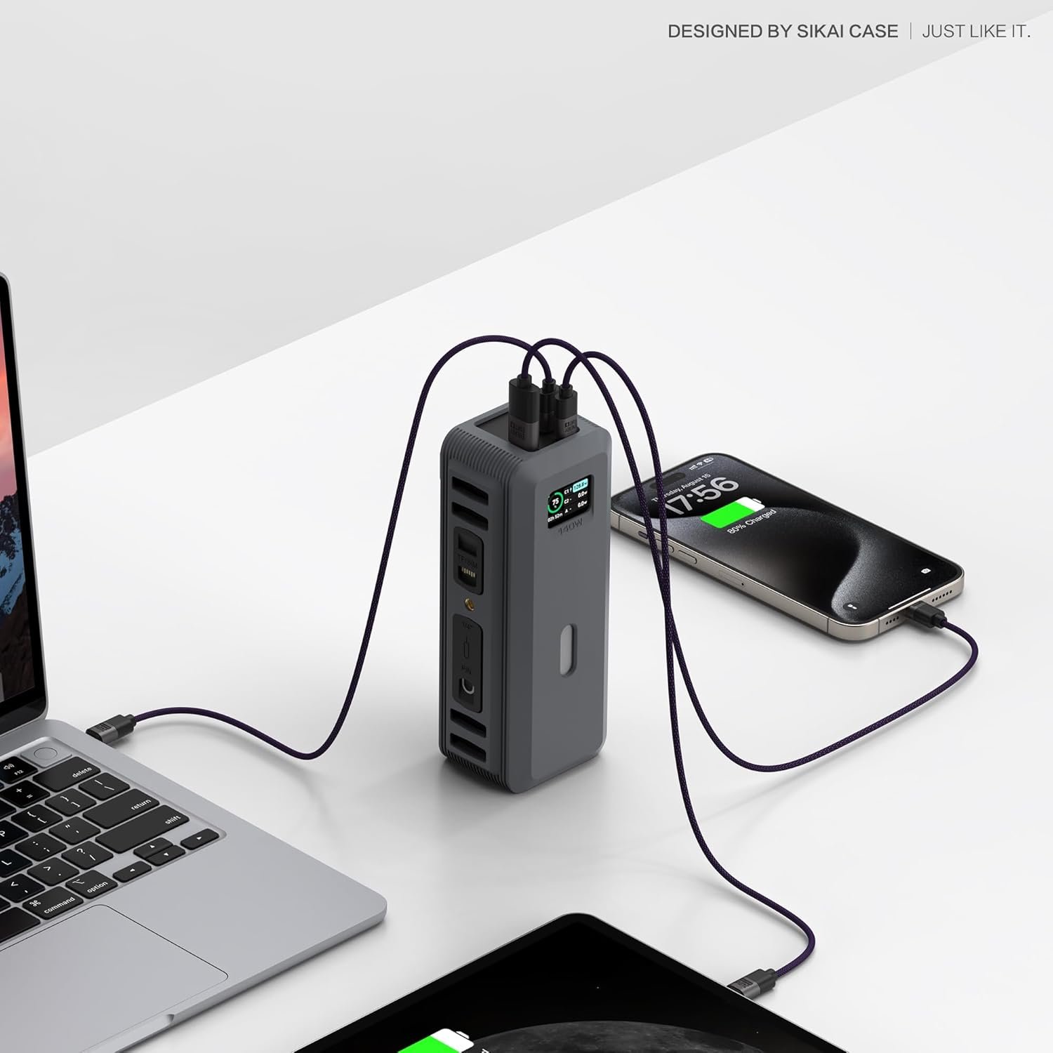 Silicone Case for Anker 737 Power Bank (24,000mAh 3-Port) 1/4-inch nut Hole, SD/SIM Card Storage Reserved Compatible with Anker 737 Power Bank Travel Protective Cover Dustproof with Handle (Gray) - Image 7