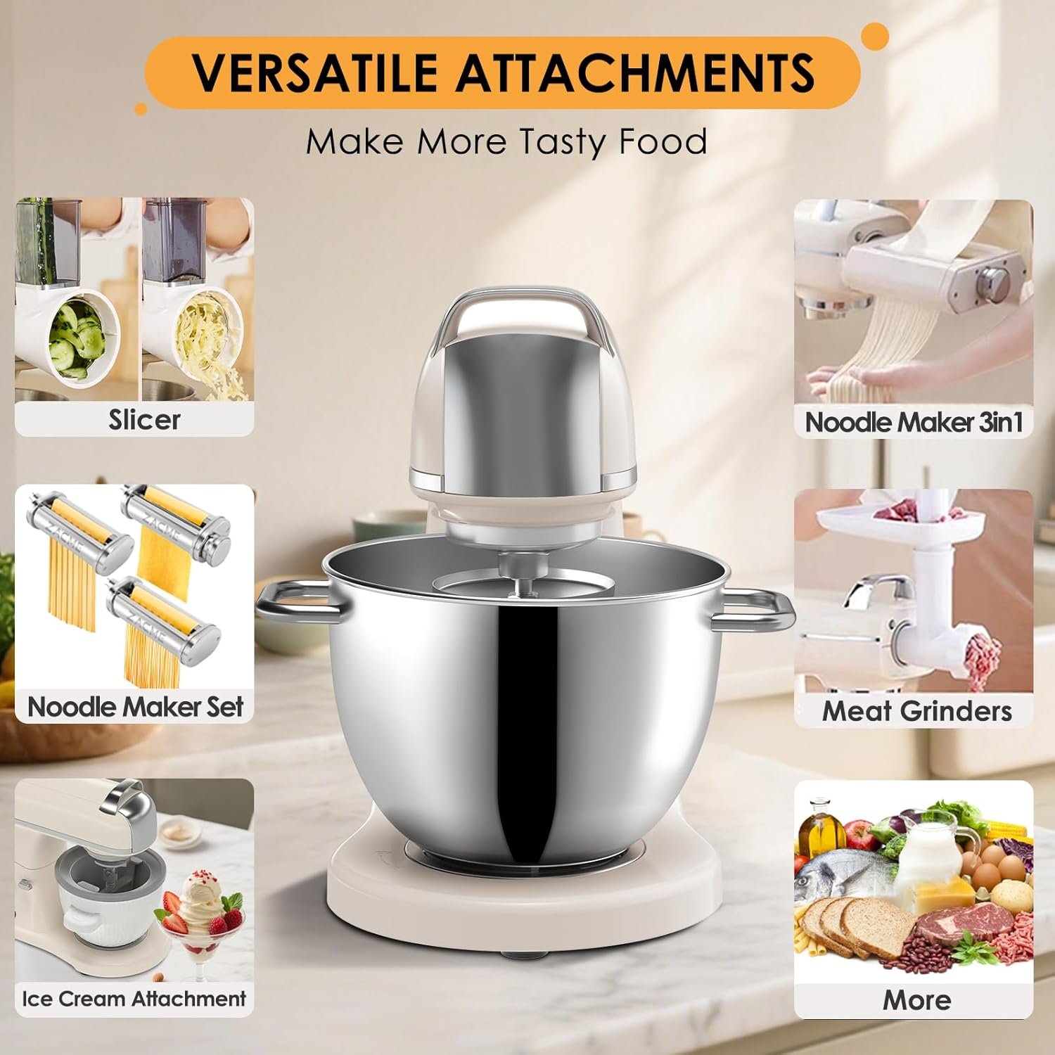 8.4QT Commercial Stand Mixer 800W with Aluminum Die Casting Meets the Standard of NSF/ANSI 8-2023, Mixers Kitchen Electric Stand Mixer with Stainless Steel 8L Bowl, Dough Hook, Whisk and Beater - Image 3