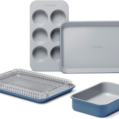 Caraway Mini Bakeware Set – Naturally Non-Stick, Non-Toxic Ceramic Coating – Compact Baking Pans Set for Small Kitchens & Ovens – Includes Baking Sheets, Muffin Pan, Cooling Rack & Storage - Slate