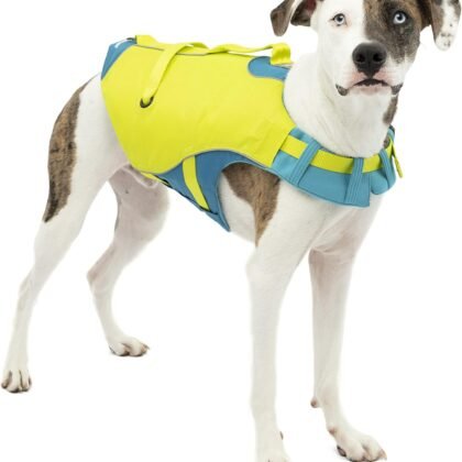 Kurgo Surf n' Turf Dog Life Jacket, Adjustable Dog PFD, Reflective Floatation Vest for Small to Large Pets (Yellow/Blue, X-Small)