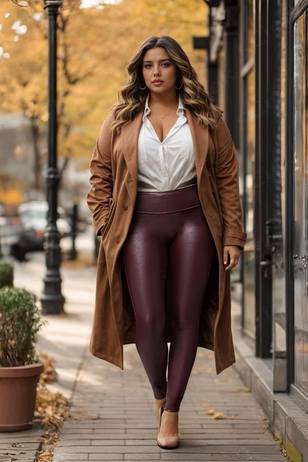 Retro Gong Womens Faux Leather Leggings Stretch High Waisted Pleather Pants - Image 6