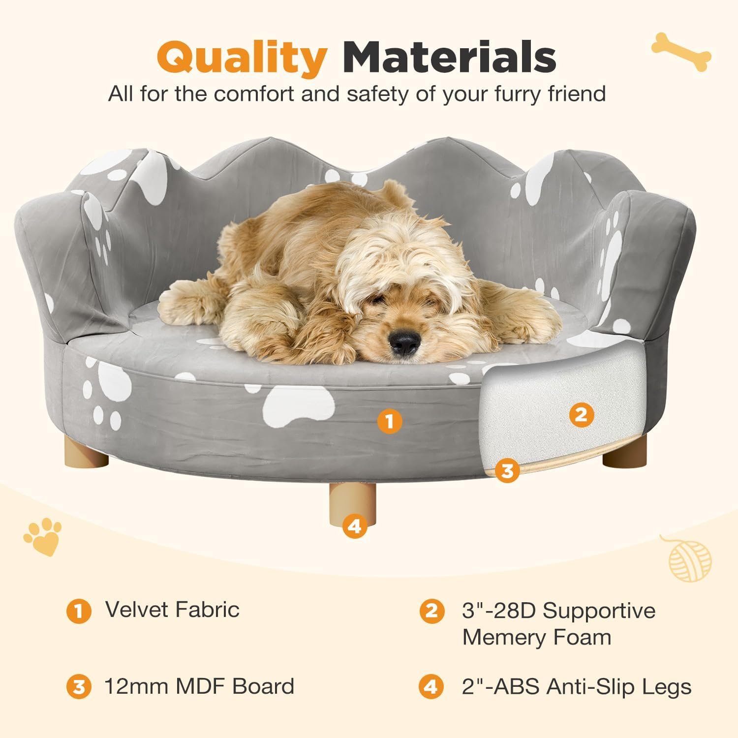 Dog Sofa, Pet Couch for Small-Sized Dogs and Cats Soft Velvety Pet Bed Couch with Legs 80 lbs Loading Washable Cat Sofa para Perros Chair for Small Dog/Cat-Gray - Image 5