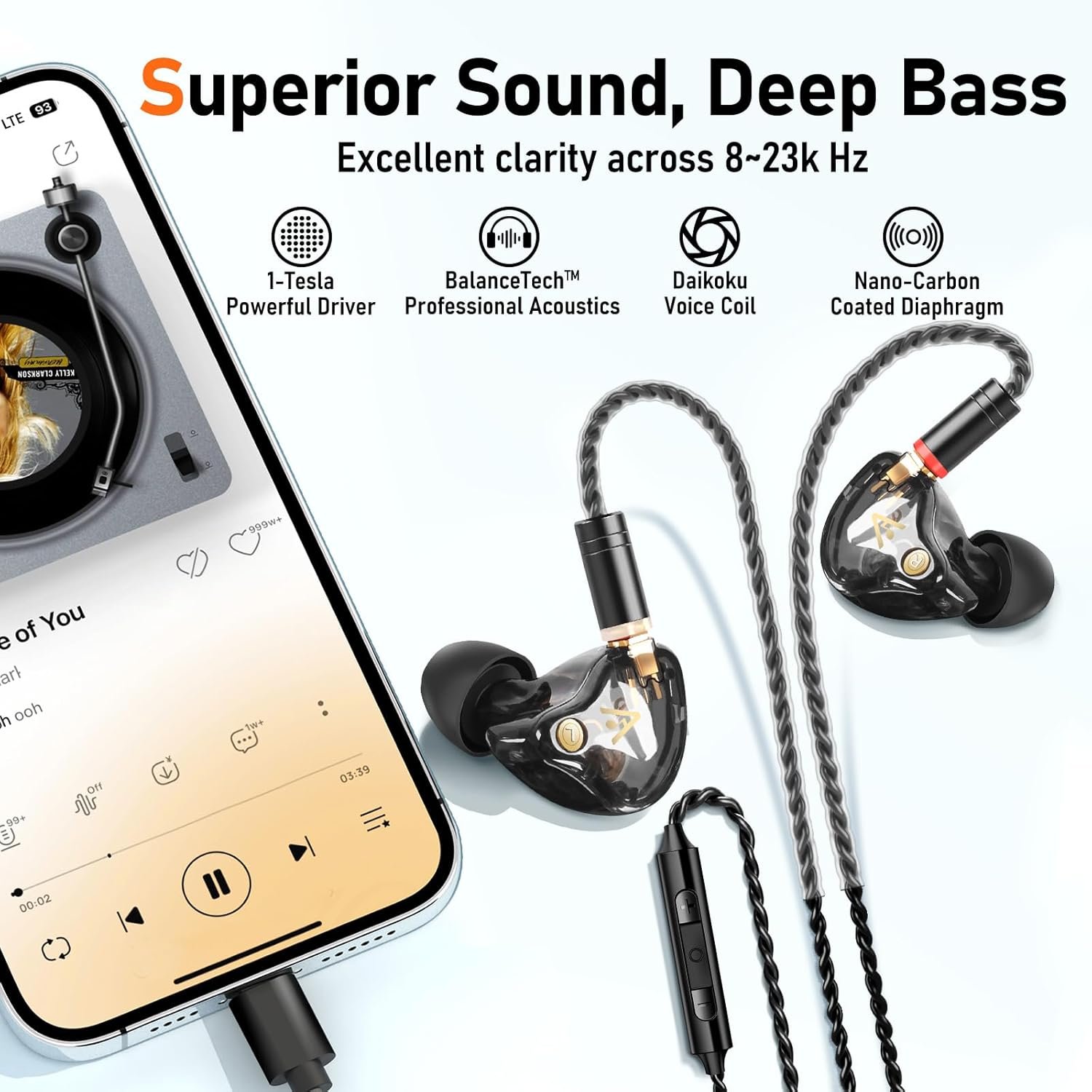 Vibes 202MC USB-C Wired Earbuds - USBC HiFi in Ear Headphones for iPhone 17/16/15 - Noise Isolating Ear Buds w/ Mic - Clear Sound, Deep Bass & Comfort-Fit Earphones - Silver Plated Cord, Carrying Case - Image 3