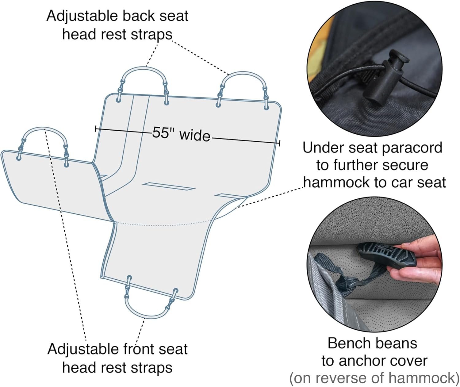 Kurgo Heather Hammock - Full Seat Dog Hammock for Secure Pet Travel - Waterproof & Stain Resistant Cover - Backseat Divider - Dog Car Seat Protector - Heather Gray - Image 4