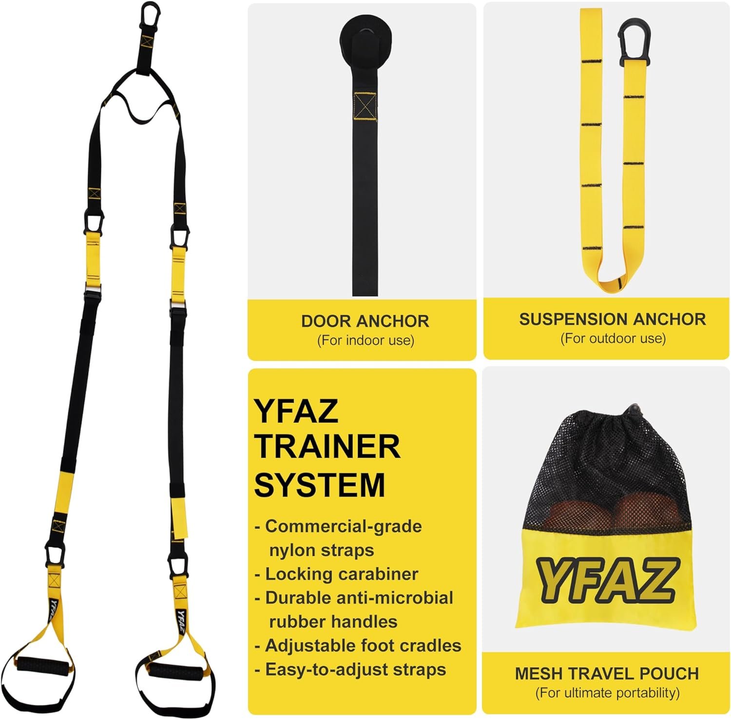 Home Resistance Training Kit for All Levels, Suspension Trainer Straps With Handles For Full Body Workouts at Home, Includes Door Anchor And Mesh Bag for Gym,Outdoor,Travel - Image 2