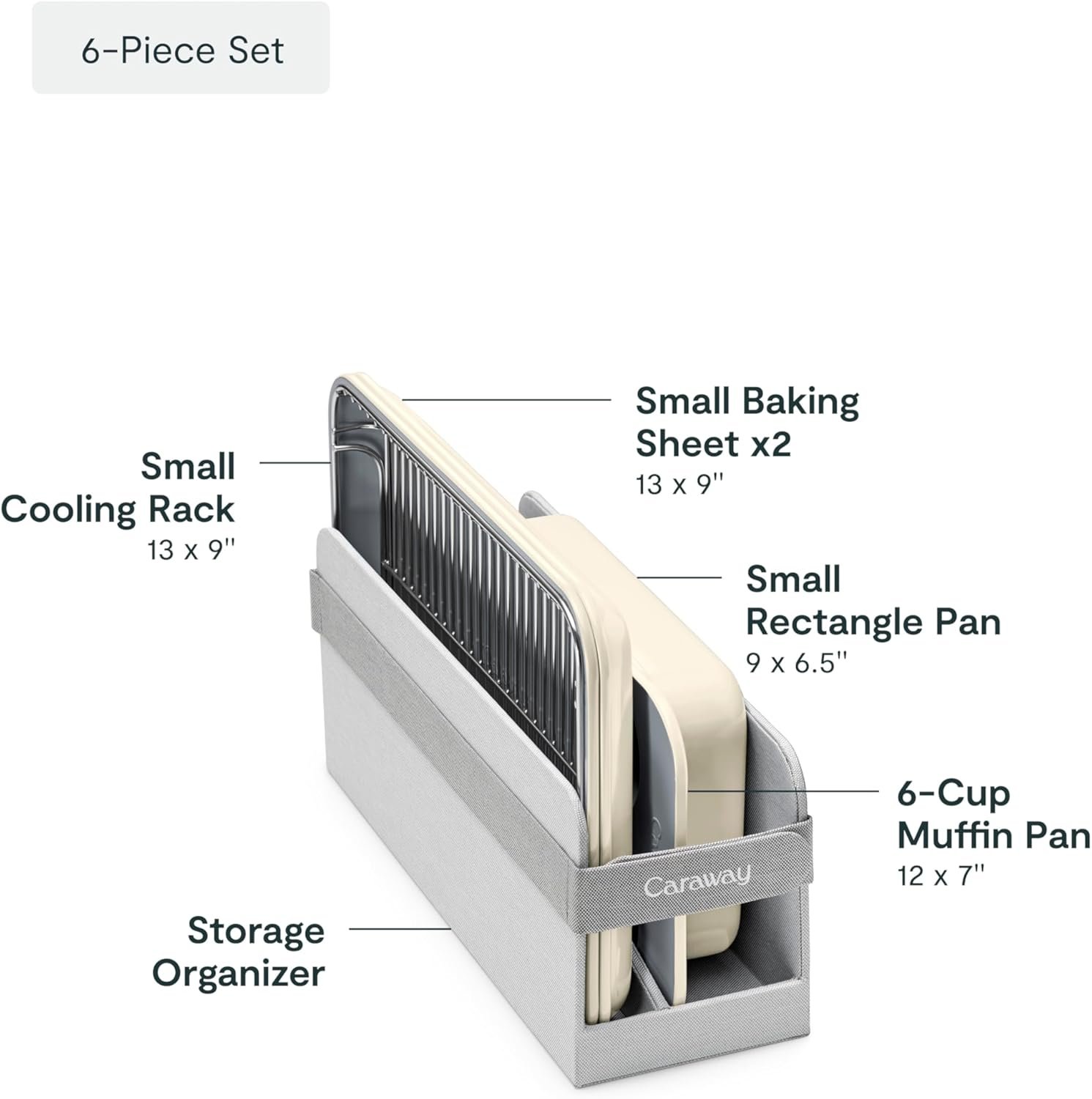 Caraway Mini Bakeware Set – Naturally Non-Stick, Non-Toxic Ceramic Coating – Compact Baking Pans Set for Small Kitchens & Ovens – Includes Baking Sheets, Muffin Pan, Cooling Rack & Storage - Cream - Image 3