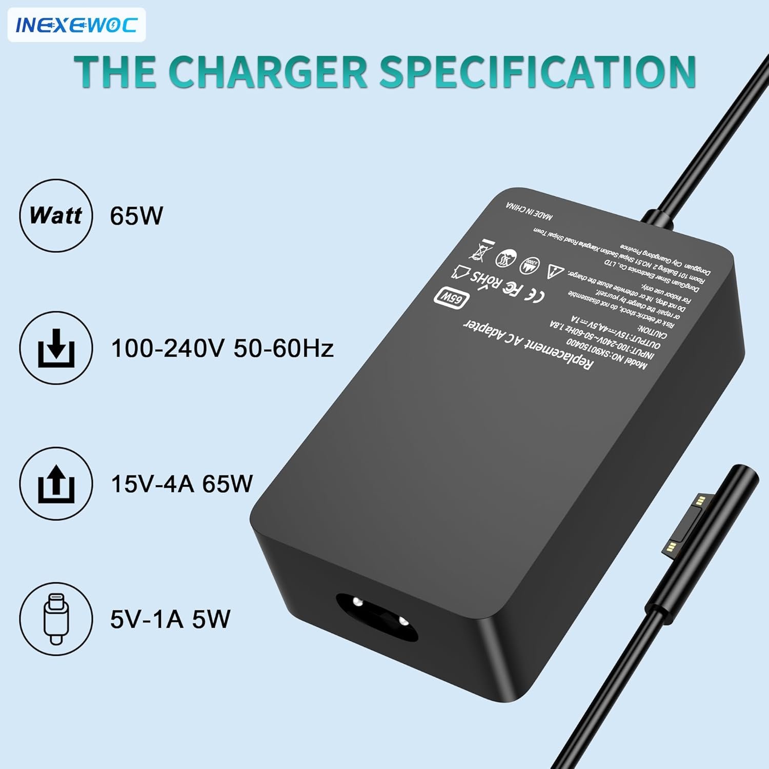 New 65W Surface Pro Charger Compatible with Microsoft Surface Pro 11,10, 9, 8, 7+, 6, 5, 4, 3, X, Windows Surface Laptop 6, 5, 4, 3, 2, 1, Surface Go Tablet, Surface Book 3, 2, 1, 44W, 36W - Image 2
