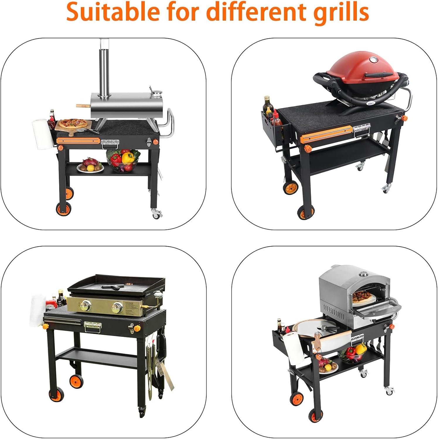 Blackstone Griddle Stand, Portable Outdoor Grill Table, Foldable Grill Cart With Wheels Fit 22 Inch or 17 Inch, Camping Folding Pizza Oven Tables Fit Ninja Grill and Weber,Blackstone Table - Image 2
